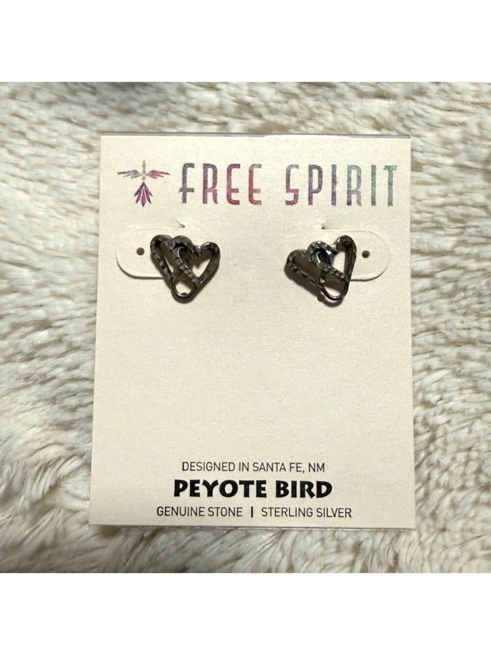 New Peyote Bird Free Spirit Sterling Silver Double Heart Stud Earrings Santa Fe